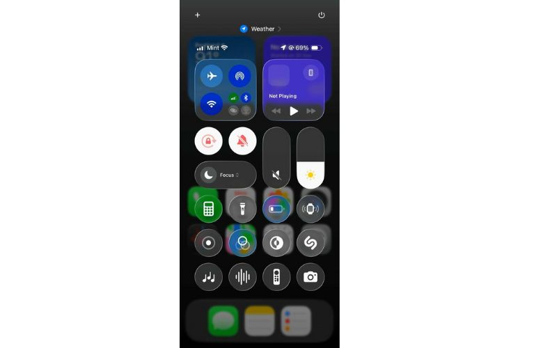 Hình ảnh Trung tâm điều khiển trên iOS 26 beta​