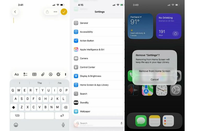 Giao diện bàn phím, Cài đặt, Safari, thông báo hệ thống trên iOS 26 beta