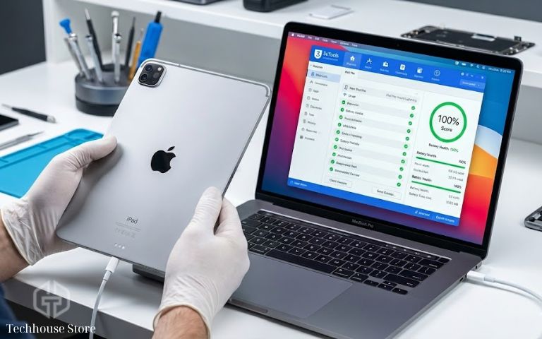 kỹ thuật viên kiểm tra ipad cũ bằng phần mềm 3utools tại tech house mobile
