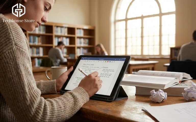 học sinh sinh viên sử dụng ipad gen để học tập tại thư viện