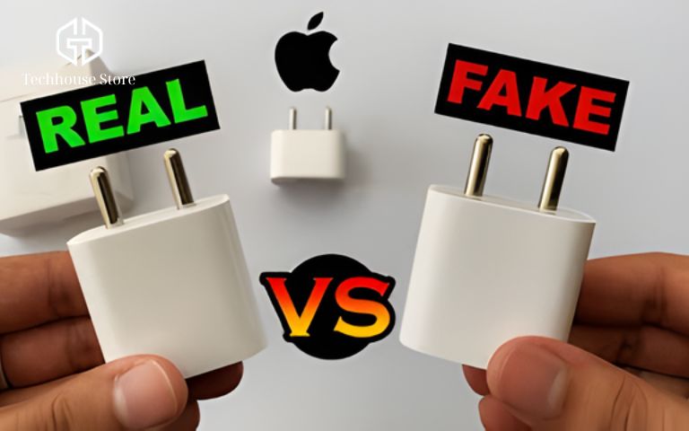 Phân Biệt Sạc iPhone Thật-Giả Cực Nhanh (Check Bằng Mắt Thường) so sánh sạc iPhone thật và giả bằng mắt thường để nhận biết hàng chính hãng