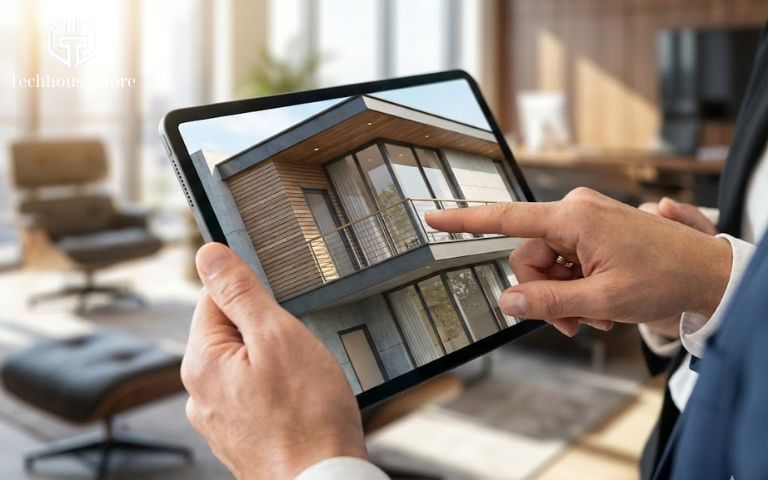 Nên mua iPad hay Laptop năm 2025? So sánh M4 và Intel từ chuyên gia Tech House Mobile Cận cảnh tay người đang trình bày bản vẽ kiến trúc trên iPad cho khách hàng