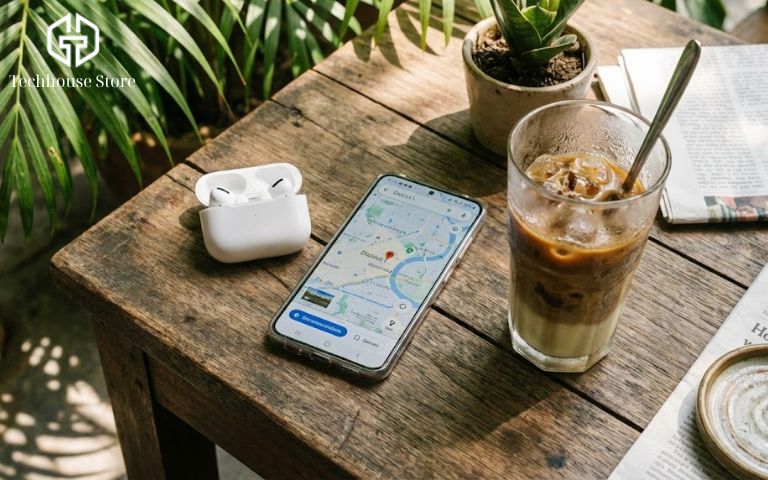 Đánh giá AirPods Pro 2 USB-C: 7 lý do ĐỪNG MUA nếu bạn chưa biết điều này hộp airpods pro 2 đặt cạnh điện thoại android và ly cà phê trên bàn gỗ