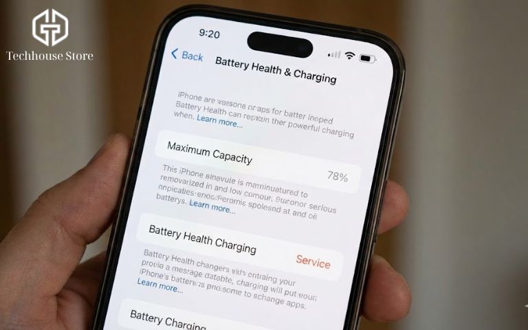 iPhone Nóng Máy Hao Pin: Nguyên Nhân & Cách Xử Lý Hiệu Quả (2025) Pin cài đặt iPhone hiển thị mức dung lượng tối đa dưới 80%, dấu hiệu cảnh báo cần bảo trì.