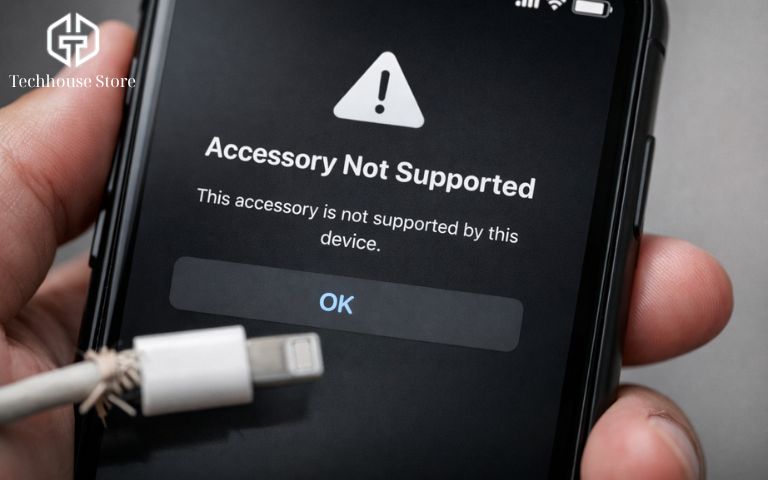 Lỗi sạc pin iPhone phổ biến & cách xử lý tại nhà màn hình iPhone hiển thị thông báo phụ kiện sạc không được hỗ trợ