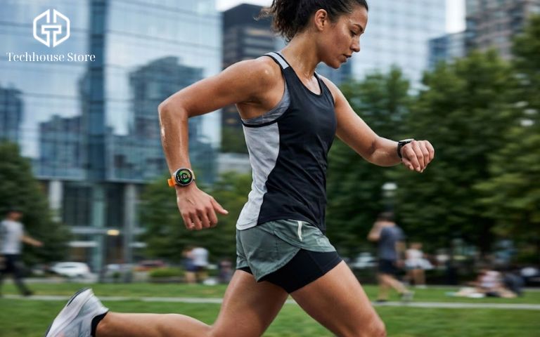 Đánh giá Apple Watch Series 11: Có còn đáng mua trong năm 2026 Vận động viên đang chạy bộ kiểm tra thông số nhịp tim và nhắc nhở từ AI trên Apple Watch Series 11.