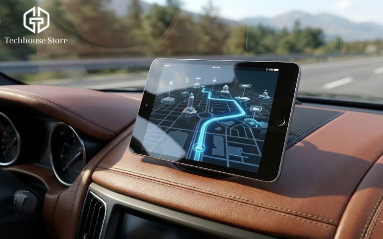 So sánh iPad WiFi Cellular và iPad WiFi 4G: Đừng phí tiền oan nếu chưa đọc bài này (Update 2026) iPad Cellular gắn trên xe ô tô đang hiển thị bản đồ dẫn đường GPS chính xác cao nhờ chip GNSS độc lập.