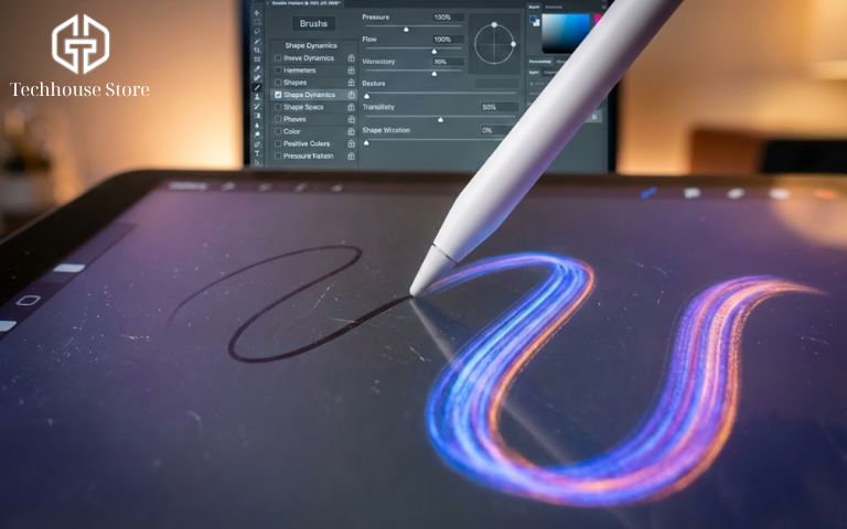 Hướng Dẫn Dùng iPad Làm Bảng Vẽ Điện Tử Cho PC Windows Bằng EasyCanvas (Nhận Lực Nhấn Chuẩn) Trực quan hóa độ nhạy và lực nhấn Apple Pencil trên giao diện Photoshop Windows khi tinh chỉnh đúng chuẩn Windows Ink.