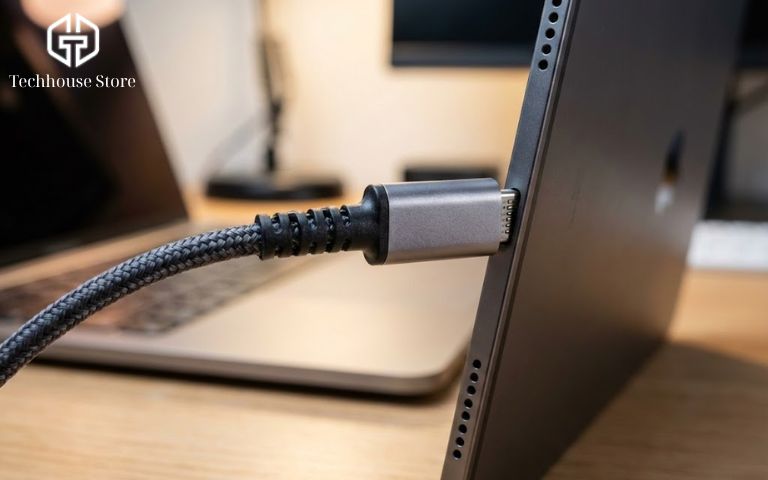 Hướng dẫn biến iPad thành màn hình phụ cho Mac & PC: Miễn phí, Không Giật Lag Cắm cáp kết nối USB-C trực tiếp giúp iPad làm màn hình phụ truyền tải dữ liệu tức thì, không giật lag.