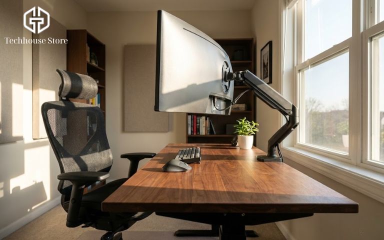 Có Nên Dùng iPad Làm Màn Hình Phụ Thay Vì Mua Màn Hình Di Động? Góc làm việc cố định với màn hình rời 27 inch giúp bảo vệ mắt và cột sống khi làm việc lâu.