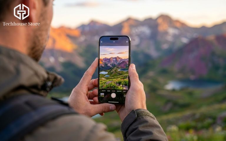 iPhone nào chụp ảnh đẹp nhất 2026? Những lựa chọn "đáng tiền" nhất tại Tech House Store Khách du lịch chụp ảnh phong cảnh núi non hùng vĩ bằng iPhone 15 Pro Max.
