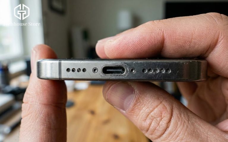 Nên mua iPhone cũ hay mới? Cách chọn đáng tiền nhất theo ngân sách và nhu cầu Cận cảnh kiểm tra các con ốc và cổng sạc dưới đáy của một chiếc iPhone cũ để xác định máy chưa bị tháo mở.