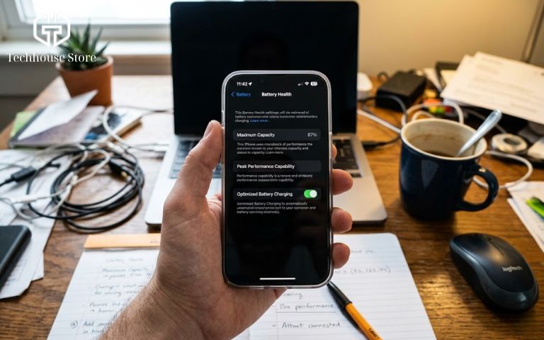 10 triệu nên mua iPhone nào để ít hối hận nhất? Chốt nhanh 3 lựa chọn đáng tiền Màn hình cài đặt hiển thị dung lượng pin tối đa của iPhone cũ ở mức 87% rất chân thực.