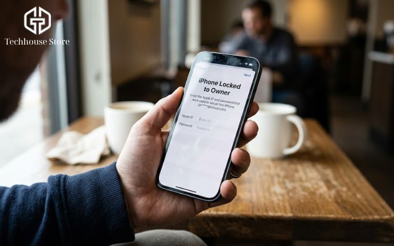 Có nên mua iPhone 99 không? Bóc trần rủi ro & Cách chọn máy zin cực chuẩn Màn hình iPhone đang hiển thị thông báo khóa kích hoạt iPhone Locked to Owner trên tay người dùng.