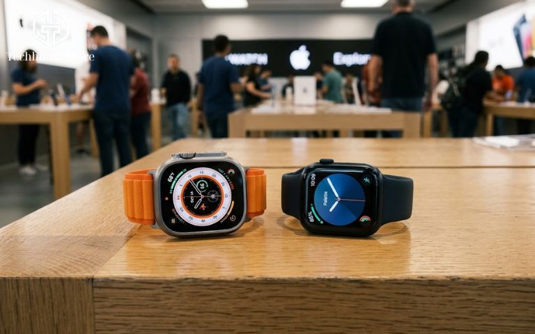 Chạy bộ với Apple Watch: cách dùng dễ hiểu cho người mới, từ setup đến chọn máy Hình ảnh thực tế Apple Watch cũ 99% ngoại hình như mới, đầy đủ phụ kiện tại cửa hàng Tech House Store.