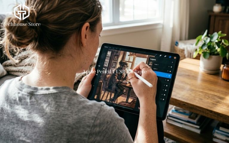 Apple Pencil dùng được cho iPad nào? Hướng dẫn chọn bút chuẩn từ Tech House Store Họa sĩ sử dụng Apple Pencil Pro và iPad Pro M4 để vẽ tranh nghệ thuật với cảm ứng lực nhấn.