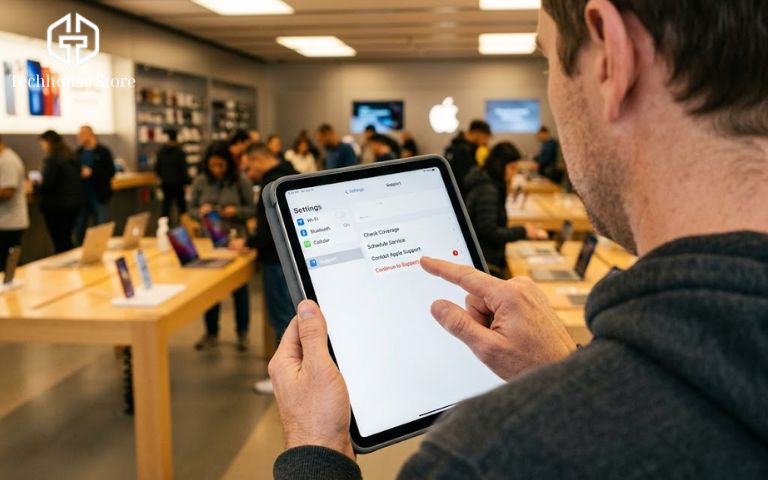 Mua iPad cũ ở đâu uy tín Hà Nội? Cách chọn đúng nơi bán để đỡ mua hớ Ngón tay người dùng đang chạm vào màn hình iPad để thực hiện thao tác xóa tất cả nội dung và cài đặt, bước kiểm tra bắt buộc khi mua máy cũ.