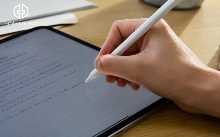 Nên mua MacBook Air hay iPad Pro? Máy chính hay thiết bị linh hoạt mới hợp với bạn? Thao tác cầm Apple Pencil ghi chú trực tiếp lên màn hình iPad Pro.