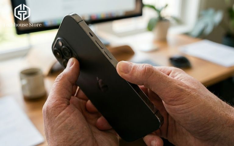 Camera iPhone bị rung: Nguyên nhân và cách khắc phục tại nhà Thao tác tay đang bấm giữ nút nguồn bên cạnh phải của điện thoại iPhone để thực hiện việc buộc khởi động lại thiết bị.