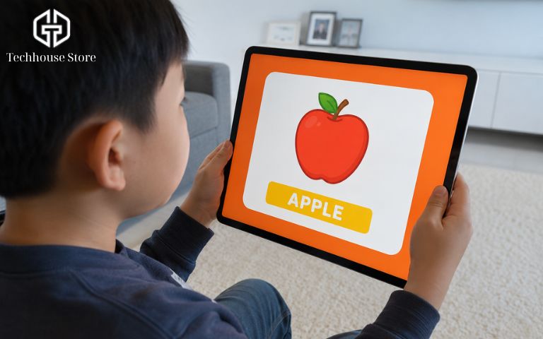 Nên mua iPad nào cho bé học tiếng Anh? Gợi ý chọn máy vừa đủ, không lãng phí Cận cảnh màn hình thiết bị 10 đến 11 inch hiển thị nội dung to rõ giúp bé quan sát dễ dàng khi học ngôn ngữ.