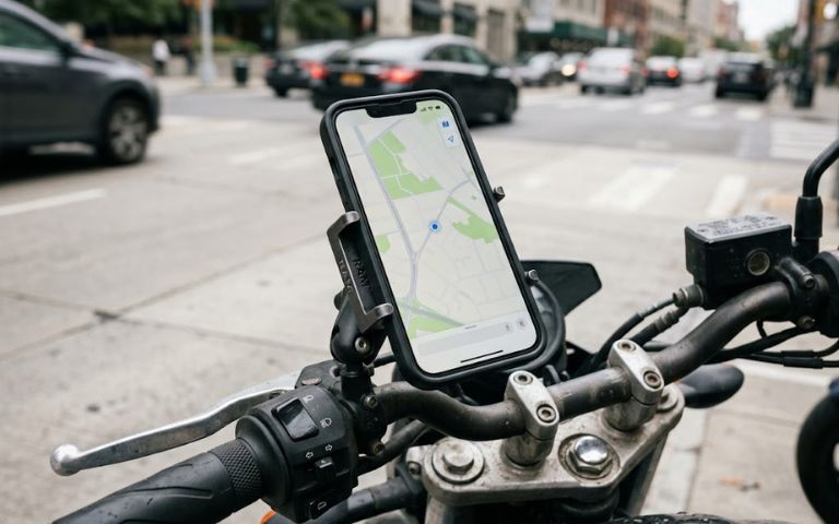 Camera iPhone bị rung: Nguyên nhân và cách khắc phục tại nhà Điện thoại iPhone được gắn chặt trên giá đỡ kẹp ở ghi-đông xe máy đang di chuyển trên đường, nguyên nhân phổ biến gây hỏng hệ thống chống rung camera.