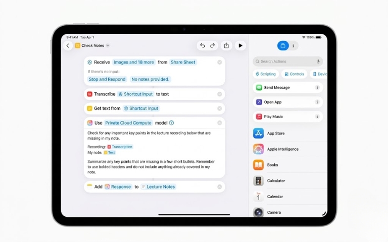 Apple Intelligence được sử dụng trong Shortcuts trên iPadOS 26
