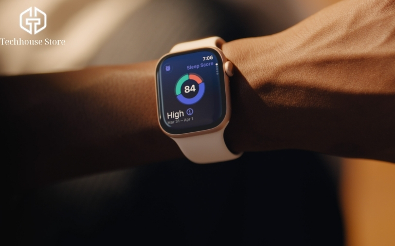 Cách chọn size Apple Watch theo cổ tay: 40, 41, 42, 44, 45, 46 hay 49mm? Apple Watch worn naturally on a wrist, showing its case size and display.