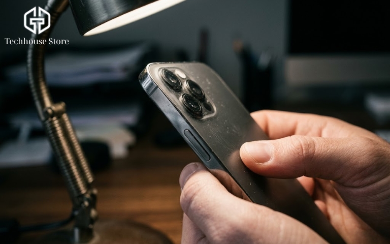 Bán iPhone cần làm gì? Các bước cần nhớ trước khi giao máy Cận cảnh một người đang soi kỹ khung viền kim loại và c