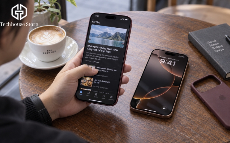 iPhone 18 Pro Max vs iPhone 17 Pro Max: Khác gì, có đáng nâng cấp? Người dùng cầm một mẫu iPhone Pro Max tại bàn café, bên cạnh là máy còn lại để so sánh cảm giác sử dụng.