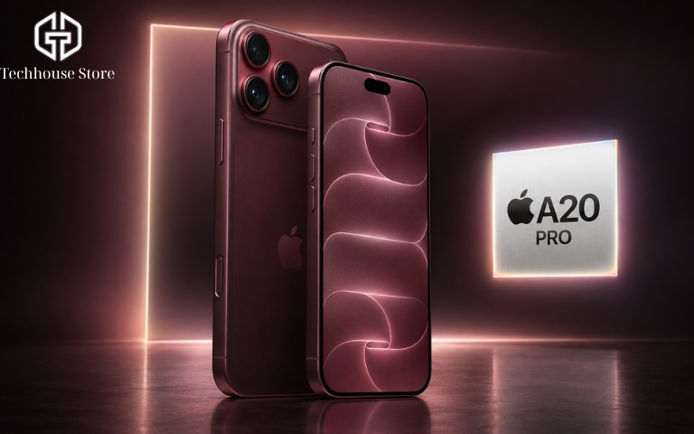 iPhone 18 Pro và Pro Max có gì mới, giá bao nhiêu và nên chọn bản nào iPhone 18 Pro màu Burgundy bên cạnh biểu tượng chip A20 Pro