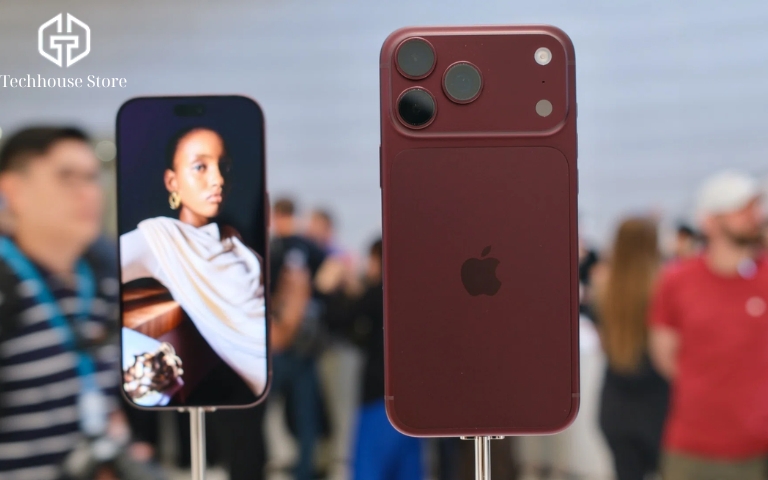 iPhone 18 Pro Max vs iPhone 17 Pro Max: Khác gì, có đáng nâng cấp? Mặt lưng iPhone 18 Pro Max với cụm ba camera được trưng bày trong khu trải nghiệm sản phẩm.