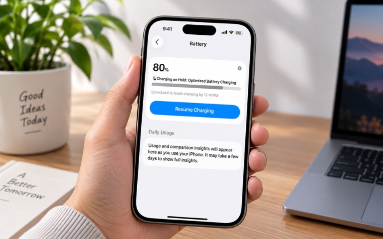 Cách bảo vệ pin iPhone giúp pin bền hơn khi sử dụng Màn hình iPhone hiển thị Sạc pin được tối ưu hóa và tạm dừng ở mức 80%.