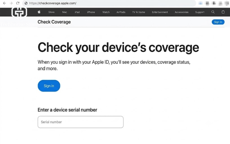 iPhone Active Online là gì? Có nên mua để tiết kiệm chi phí không? Ảnh chụp trang Check Coverage của Apple với ô nhập số sê-ri.